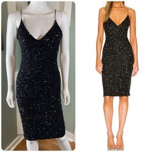 Retrofete Billie Black Sequin Beaded Midi Pencil Dress Bodycon Small Party S